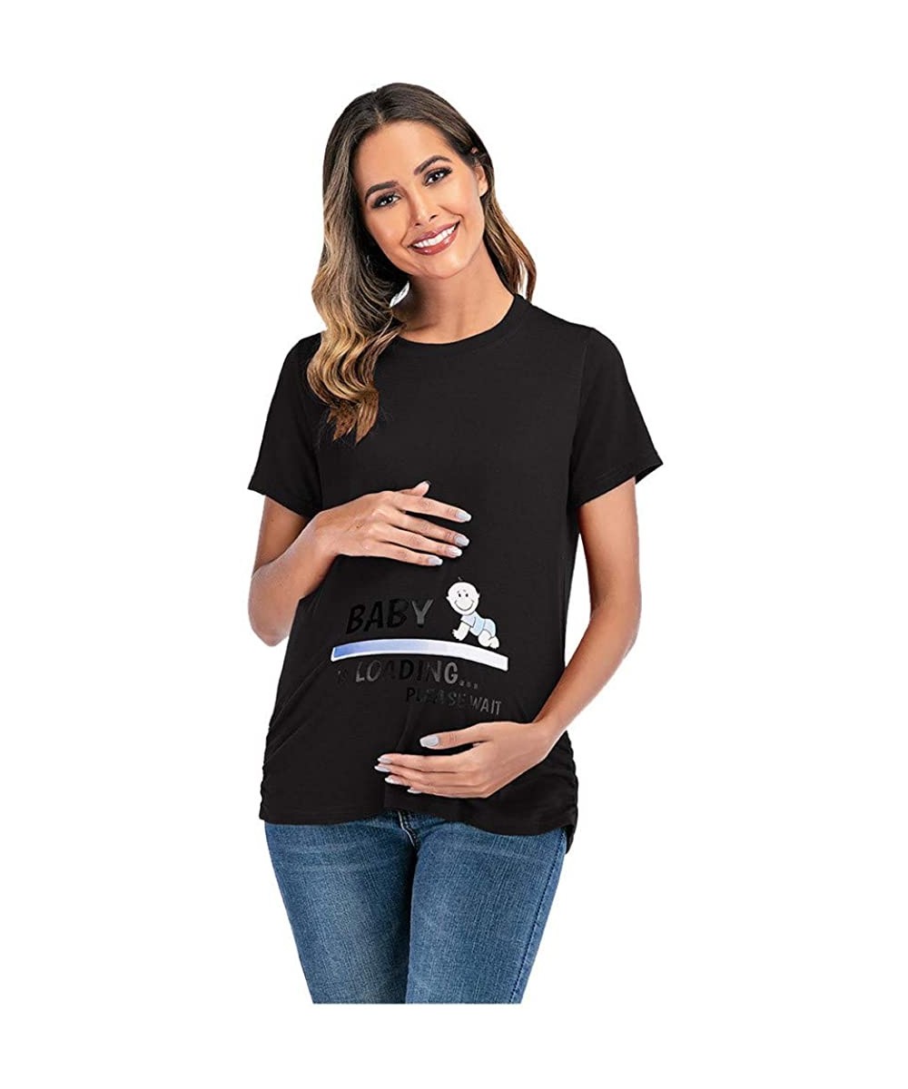 Robes Womens Stretchy Short Sleeve Ruched Maternity Shirts Pregnancy T Shirt Top Mamma Casual Clothes Tee Blouse Black - C619...