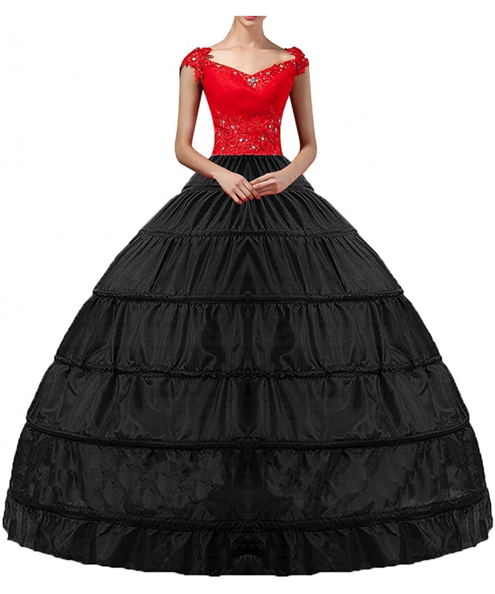 Slips Women Crinoline Hoop Petticoats Skirt Slips Floor Length Underskirt for Ball Gown Wedding Dress - 6 Hoop Black - CD18D0...