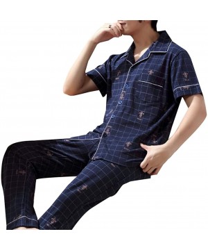 Sleep Sets Men Classic Summer Short Sleeve Shirt Pants Satin Pajama Set Sleepwear - 10 - CY19DUYUKQ8