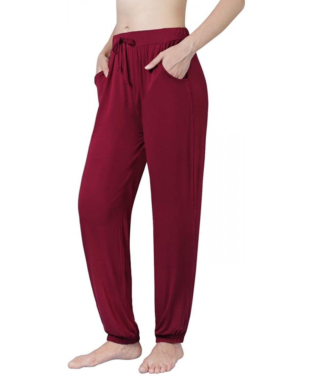 Bottoms Comfy Sleepwear Pajama Pants for Women Lounge Jogger Pants Pjs - Wine Red - CW18I7KNETX