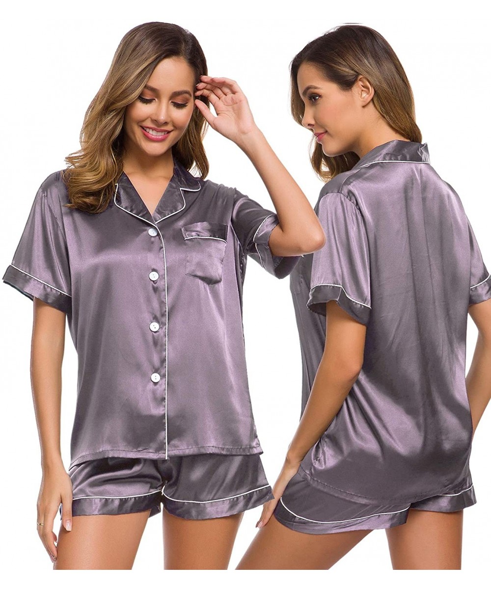 Sets Womens Silk Satin Pajamas Set Two-Piece Pj Sets Sleepwear Loungewear Button-Down Pj Sets - Chestnut - C0190DISGLA