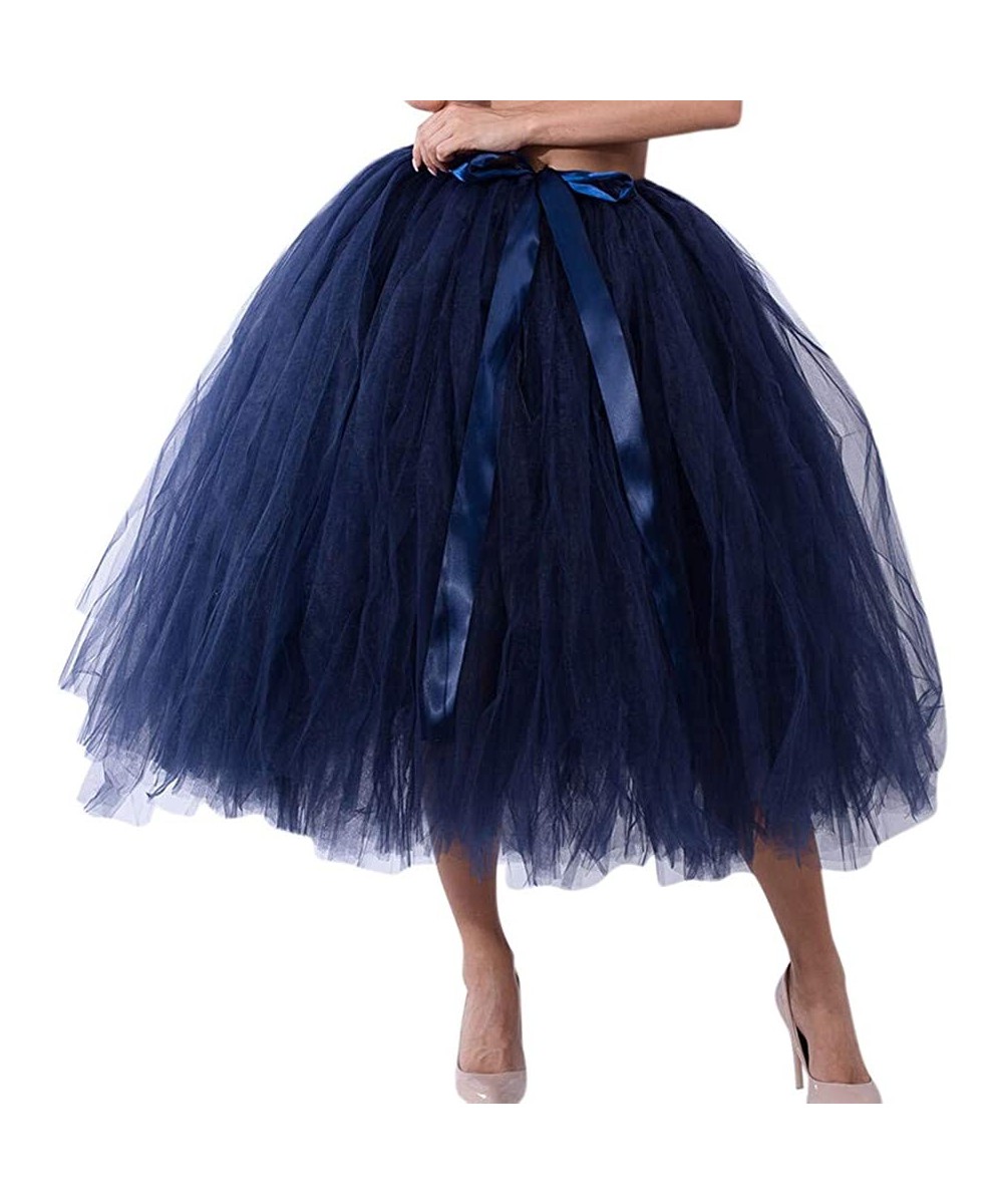 Slips Women's 50S Petticoat Skirt Rockabilly Dress Bubble Underskirts Tulle Tutu Skirt Navy - C5192DLK23R