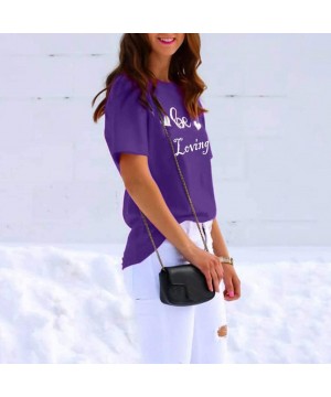 Thermal Underwear Be Loving Women Girls Blouse Short Sleeve Letter Print T-Shirt Slim Cute Tops - A-purple - CF197I2224S