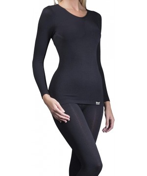 Thermal Underwear Womens Winter Warm Thermal Underwear Long Sleeve Shirt/Top - Black - CU12N769TGG