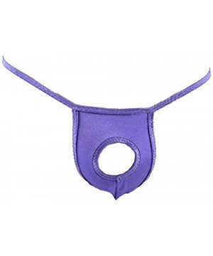 Bikinis Men's Sexy Open Front Hole G String See Through Thong Underwear - Purple - CB18602NCRL