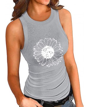 Thermal Underwear Women's Sunflower Tank Tops Casual Sleeveless Crew Neck Workout Tops Loose Fit Graphic Shirt - Gray - CL19C...