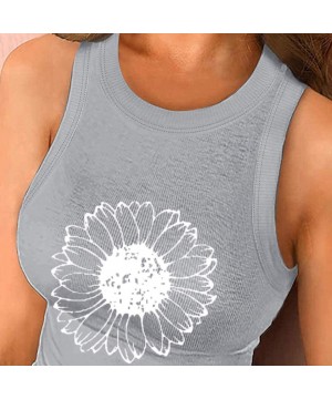 Thermal Underwear Women's Sunflower Tank Tops Casual Sleeveless Crew Neck Workout Tops Loose Fit Graphic Shirt - Gray - CL19C...