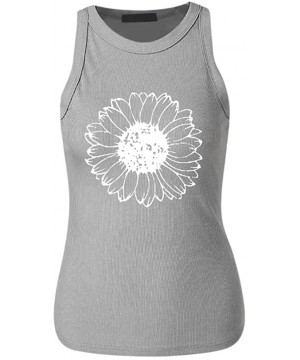 Thermal Underwear Women's Sunflower Tank Tops Casual Sleeveless Crew Neck Workout Tops Loose Fit Graphic Shirt - Gray - CL19C...