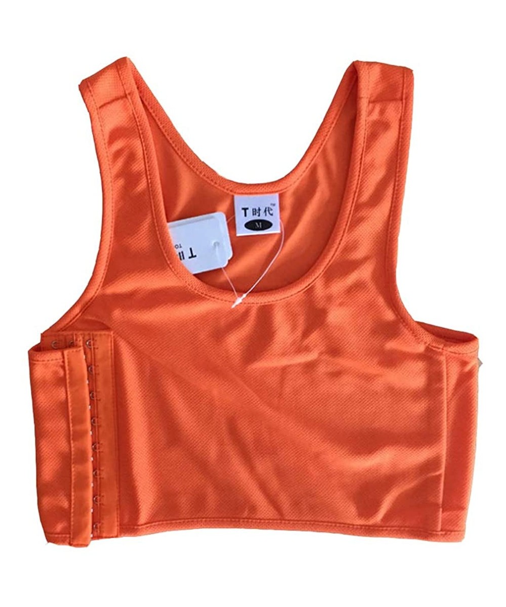 Bustiers & Corsets Women Les Mesh Elastic Breathable Chest Binders Vest Top Tomboy Tank Sports Bra - Orange - CE18ZG02X7X