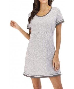 Nightgowns & Sleepshirts Womens Nightgown Short Sleeves Nightdress V Neck Comfy Pajama Sleepwears - Light Grey - C8199RIEXMH