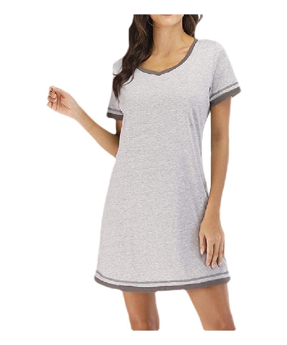 Nightgowns & Sleepshirts Womens Nightgown Short Sleeves Nightdress V Neck Comfy Pajama Sleepwears - Light Grey - C8199RIEXMH