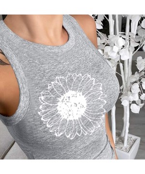 Thermal Underwear Women's Sunflower Tank Tops Casual Sleeveless Crew Neck Workout Tops Loose Fit Graphic Shirt - Gray - CL19C...