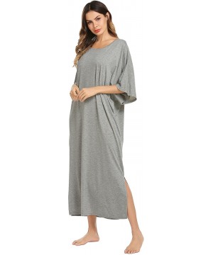 Nightgowns & Sleepshirts Nightgown- Womens Round Neck/V Neck Loungewear Oversized Pajama Loose Pockets Long Sleep Dress - A_g...