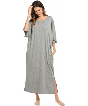 Nightgowns & Sleepshirts Nightgown- Womens Round Neck/V Neck Loungewear Oversized Pajama Loose Pockets Long Sleep Dress - A_g...