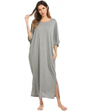 Nightgowns & Sleepshirts Nightgown- Womens Round Neck/V Neck Loungewear Oversized Pajama Loose Pockets Long Sleep Dress - A_g...