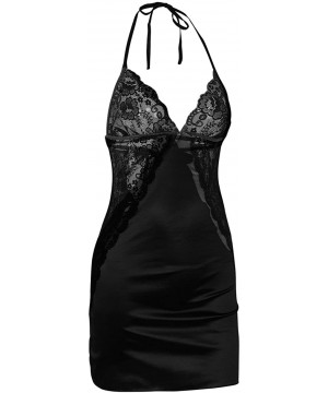 Nightgowns & Sleepshirts Women Lingerie Sexy Chemise V Neck Lace Babydoll Sleepwear with G-String - Black-1 - CW18D5IGXNW