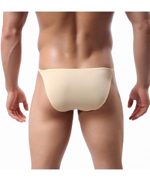 Bikinis Men's 4-Pack Sexy Bikini Briefs Low Rise Ice Silk Underwear - Black/White/Pink/Skin - C618XT8W43W