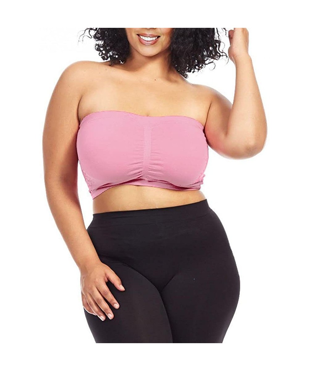 Bras Women's Plus Size Seamless Padded Bandeau Tube Top Bra (S/M-7X/8X) - Pink - CY128PJHY03