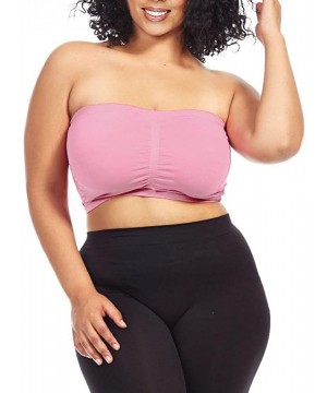 Bras Women's Plus Size Seamless Padded Bandeau Tube Top Bra (S/M-7X/8X) - Pink - CY128PJHY03