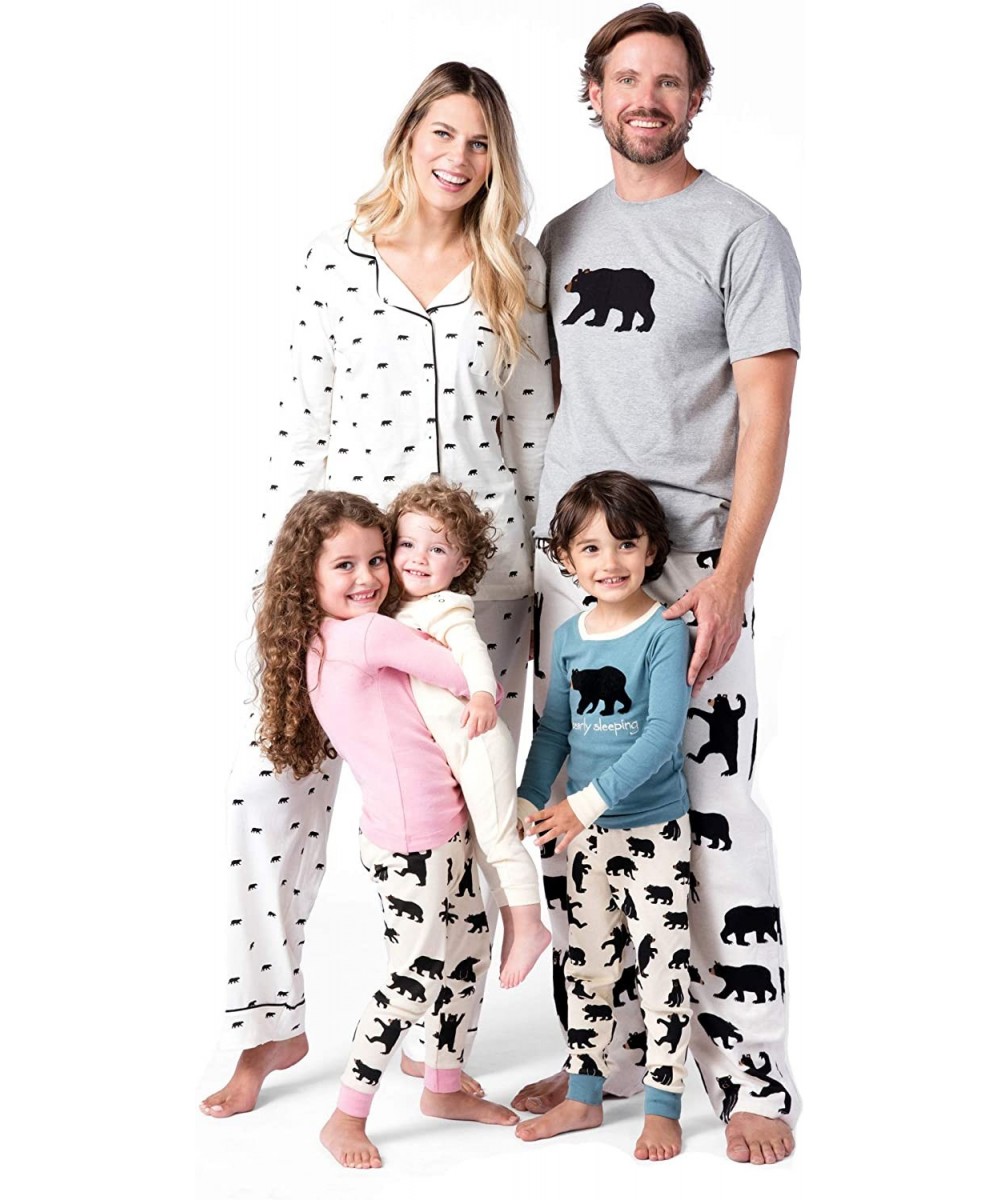 Sleep Sets Bear Family Pajamas - Kid's Long Sleeve Pajama Set - Black Bear on Pink - Bearly Sleeping - CY18D8G5G5M