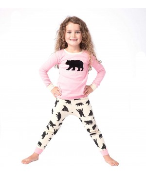 Sleep Sets Bear Family Pajamas - Kid's Long Sleeve Pajama Set - Black Bear on Pink - Bearly Sleeping - CY18D8G5G5M