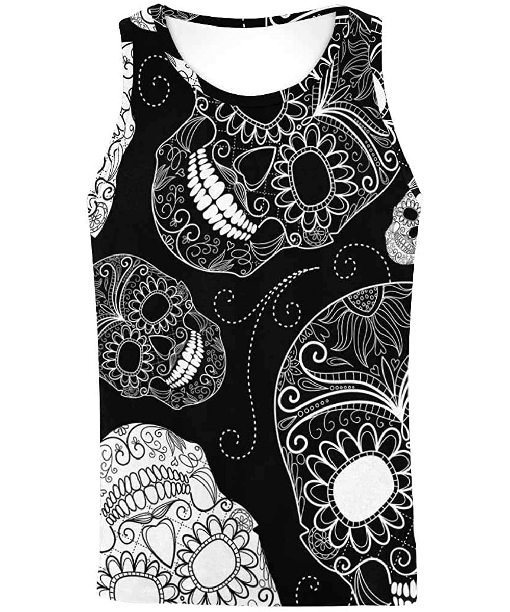 Undershirts Men's Muscle Gym Workout Training Sleeveless Tank Top Black and White Sugar Skulls - Multi1 - C419DLO8525