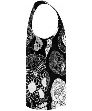 Undershirts Men's Muscle Gym Workout Training Sleeveless Tank Top Black and White Sugar Skulls - Multi1 - C419DLO8525