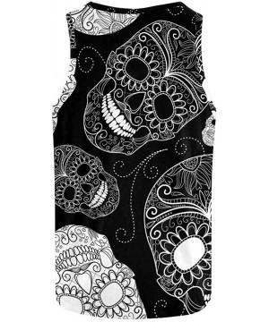 Undershirts Men's Muscle Gym Workout Training Sleeveless Tank Top Black and White Sugar Skulls - Multi1 - C419DLO8525