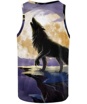 Undershirts Men's Muscle Gym Workout Training Sleeveless Tank Top Wolf with Full Moon - Multi2 - C219D0XN77D