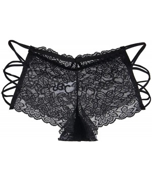 Panties Women Underwear See Through Floral Lace Panties Boyshort Briefs - Black - CJ17Z78UL8A