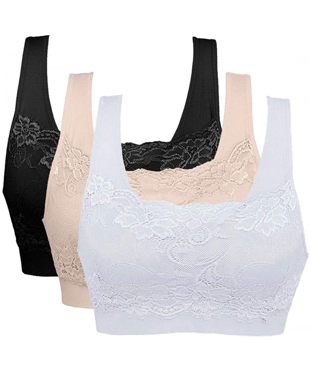 Bras Sports Bra Seamless Lace Coverage Comfortable Daily Bralette with Removable Pads - Black 1- White 1- Skin 1 - CS18OR7IQK6