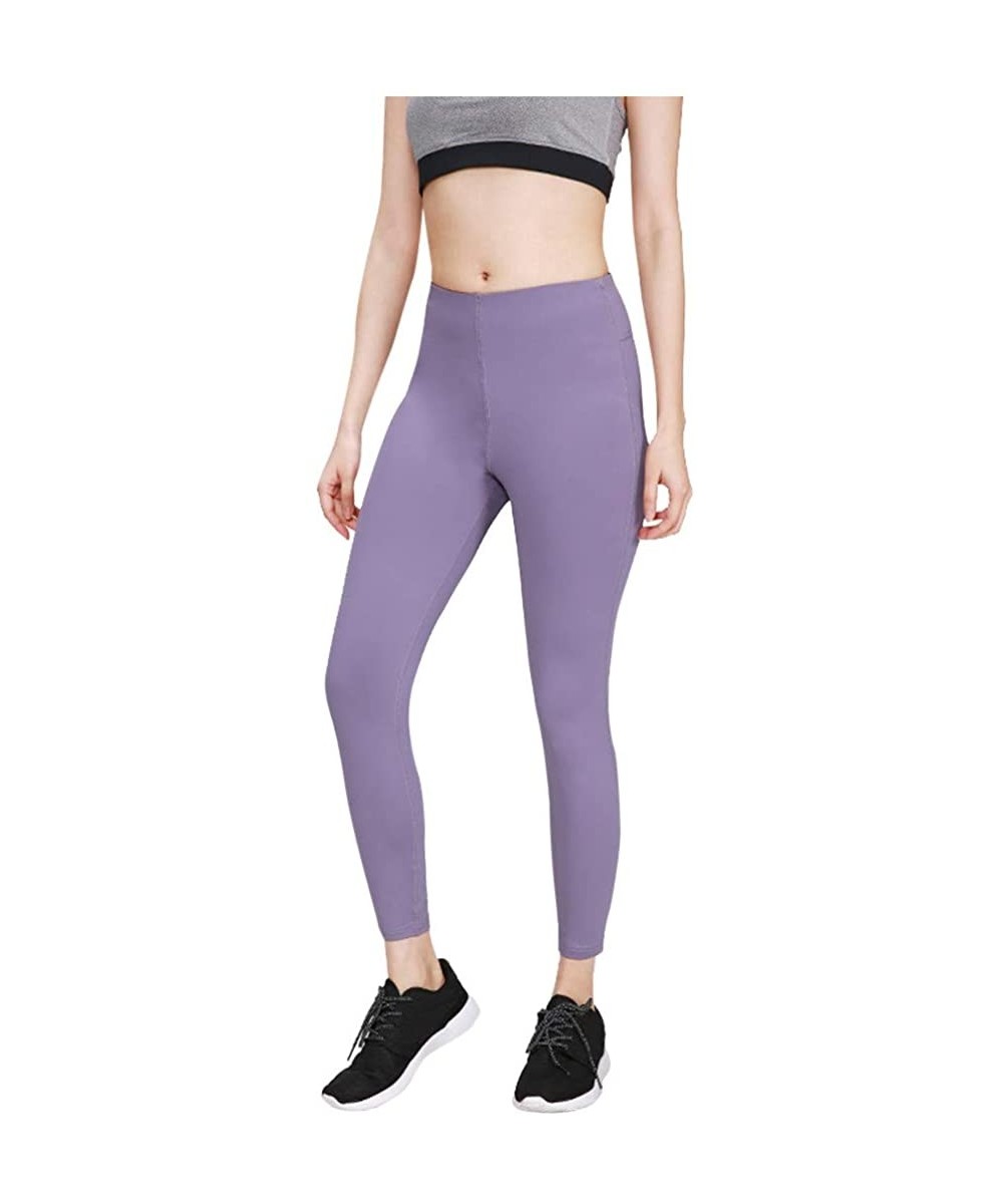 Slips Yoga Pants for Women-Women's High Waist Tight Running Sports Elastic Solid Color Fitness Yoga Pants - Purple - CG193WRT5S2