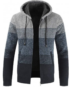 Thermal Underwear Mens Casual Slim Fit Full Zip Up Sherpa Lined Hooded Cardigan Knitted Sweaters Coats Jacket with Ribbing Ed...