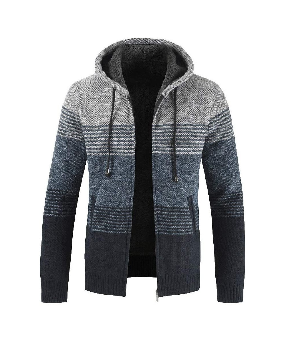 Thermal Underwear Mens Casual Slim Fit Full Zip Up Sherpa Lined Hooded Cardigan Knitted Sweaters Coats Jacket with Ribbing Ed...