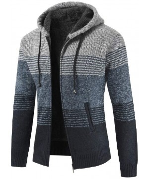 Thermal Underwear Mens Casual Slim Fit Full Zip Up Sherpa Lined Hooded Cardigan Knitted Sweaters Coats Jacket with Ribbing Ed...