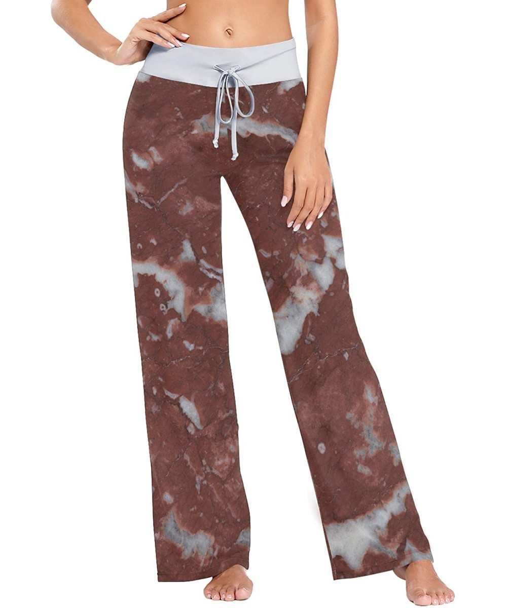 Bottoms Women's Comfy Stretch High Waist Drawstring Palazzo Wide Leg Pants - Brown Marble Pattern - C5199E7LI4D