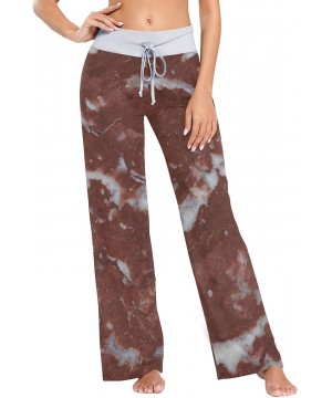 Bottoms Women's Comfy Stretch High Waist Drawstring Palazzo Wide Leg Pants - Brown Marble Pattern - C5199E7LI4D