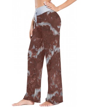 Bottoms Women's Comfy Stretch High Waist Drawstring Palazzo Wide Leg Pants - Brown Marble Pattern - C5199E7LI4D