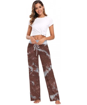 Bottoms Women's Comfy Stretch High Waist Drawstring Palazzo Wide Leg Pants - Brown Marble Pattern - C5199E7LI4D