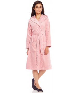 Robes Terry Wrap Belted Short Hoodie Bathrobe with Contrast Piped Trim - Pink - CE1860R8HMD