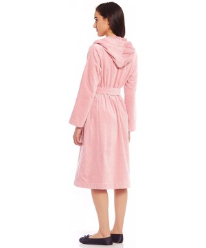 Robes Terry Wrap Belted Short Hoodie Bathrobe with Contrast Piped Trim - Pink - CE1860R8HMD