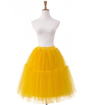 Slips 5-Layer Princess Midi Knee Length Tutu Skirt Crinoline For Prom Party - Yellow - CE185978GL8