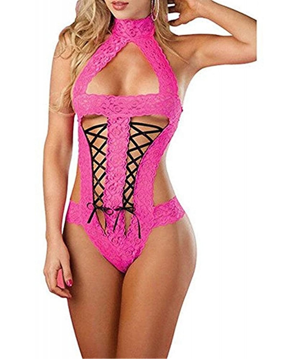 Garters & Garter Belts Lingerie- Fashion Women Sexy Bow Lace Racy Underwear Spice Suit Temptation Underwear(Hot Pink-Free Siz...