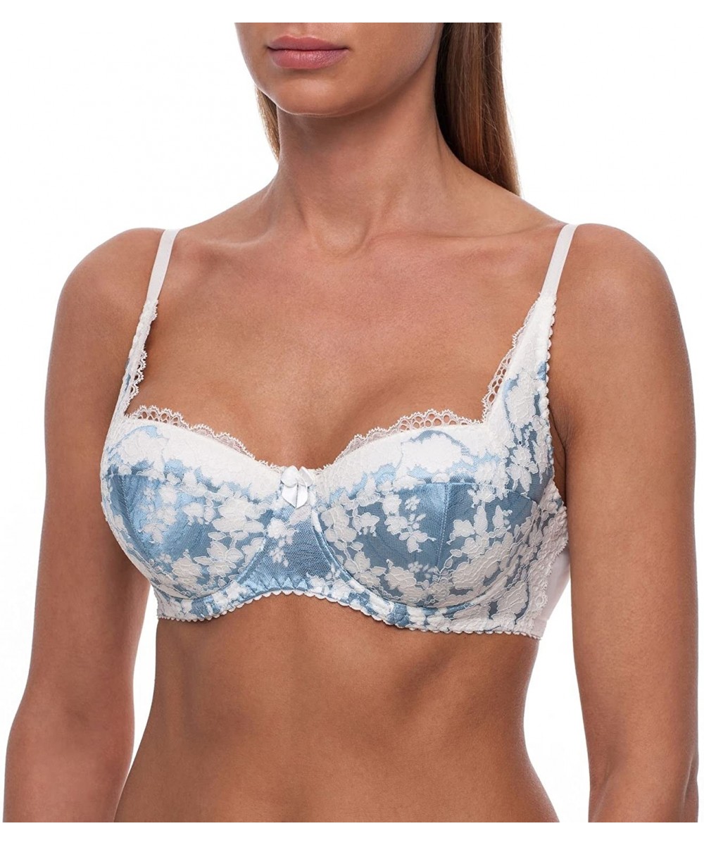 Bras Women's Sexy Push Up Balconette Lace Shelf Bra - Aqua Blue - CP18D6HKU2C