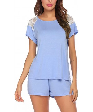 Sets Women's Pajamas Set Short Sleeve Pajamas Ladies 2 Piece Pajamas (S-XXL) - Light Blue - CC190HXXRGI