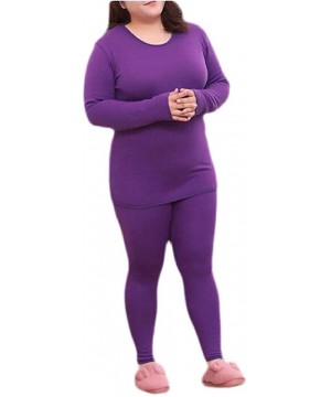 Thermal Underwear Women Fall & Winter Thermal Underwear Sets Plus Size Fleece Lined Stretch Long Johns - Purple - CN193LOWTAU