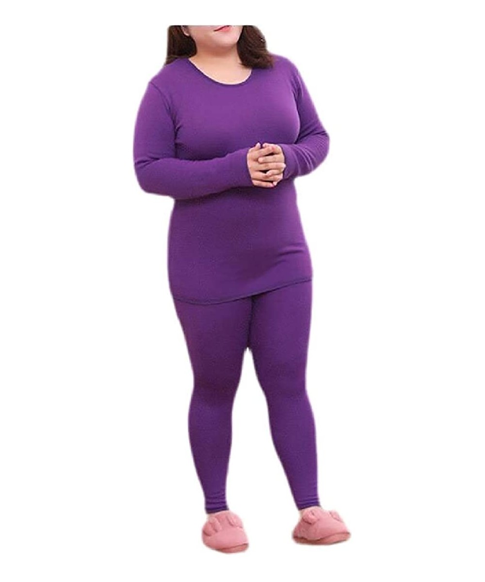 Thermal Underwear Women Fall & Winter Thermal Underwear Sets Plus Size Fleece Lined Stretch Long Johns - Purple - CN193LOWTAU