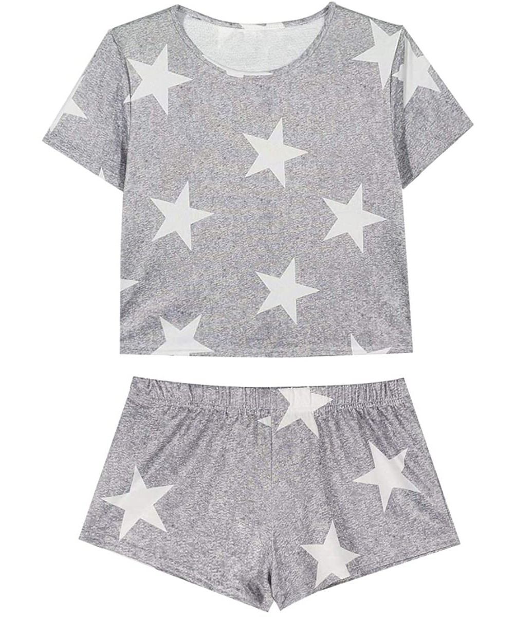 Sets Pajamas for Women Shorts Set- Women's Summer Cute Cartoon Print Tee and Shorts Sleepwear Nightwear Pjs - A_gray2 - CM190...