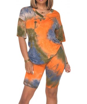 Sets Women's Tie-Dye V-Neck Tracksuit Short-Sleeved Tops Sports Yoga Shorts Suit - A-orange - C61907352C6