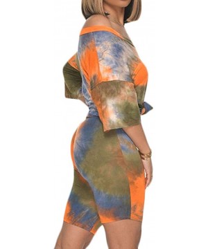 Sets Women's Tie-Dye V-Neck Tracksuit Short-Sleeved Tops Sports Yoga Shorts Suit - A-orange - C61907352C6